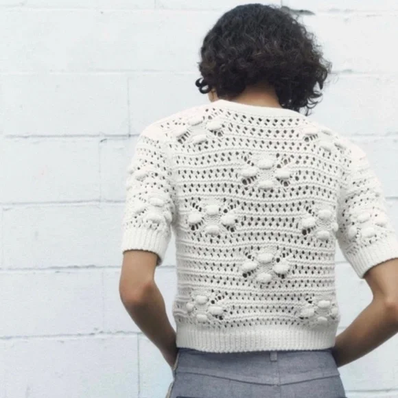 Zara Cream crochet knit textured cardigan size small - Picture 4 of 4